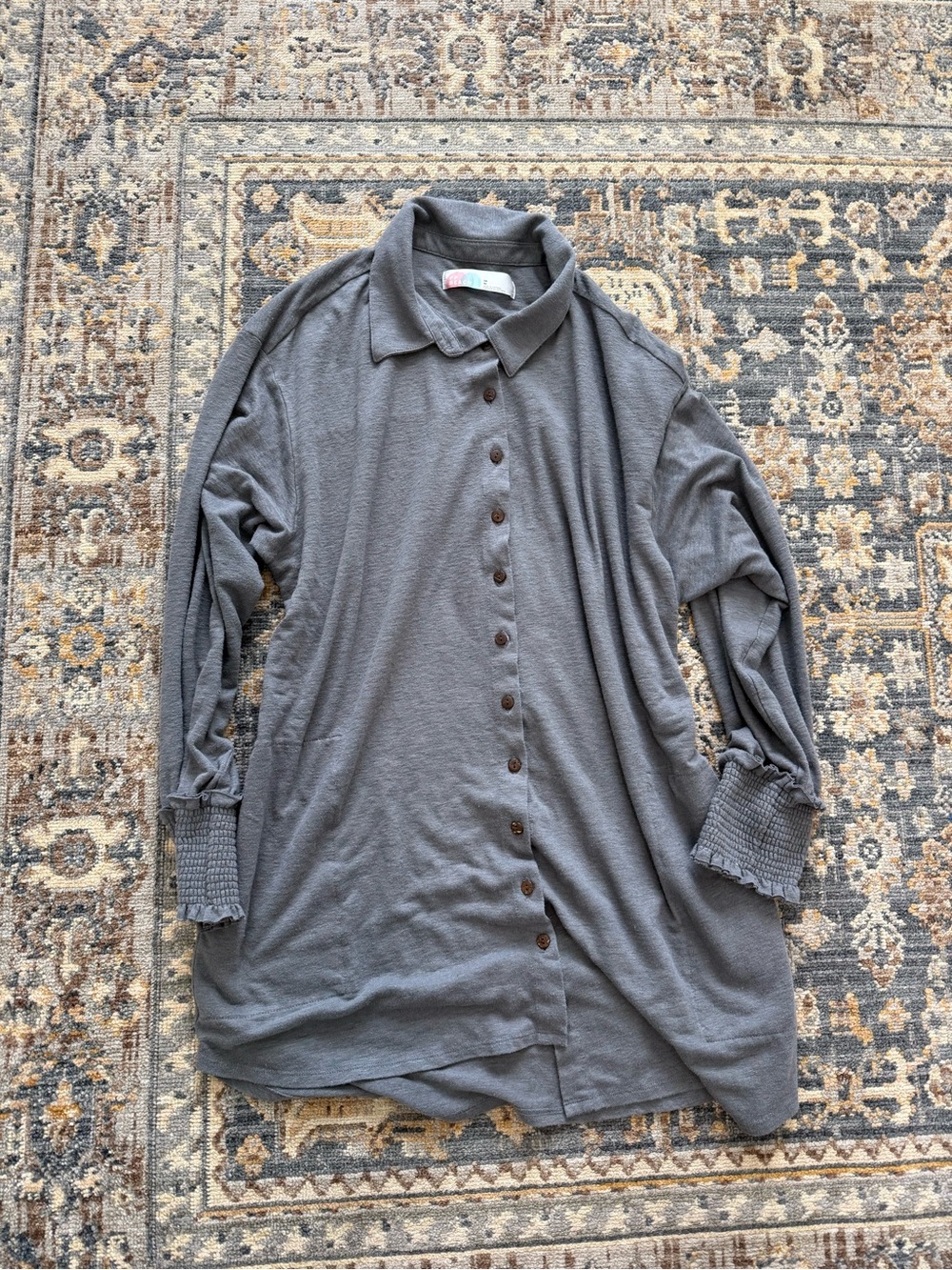 Relaxed Gray Button-Front Collared Women’s Shirt - Lightweight Drapey Style